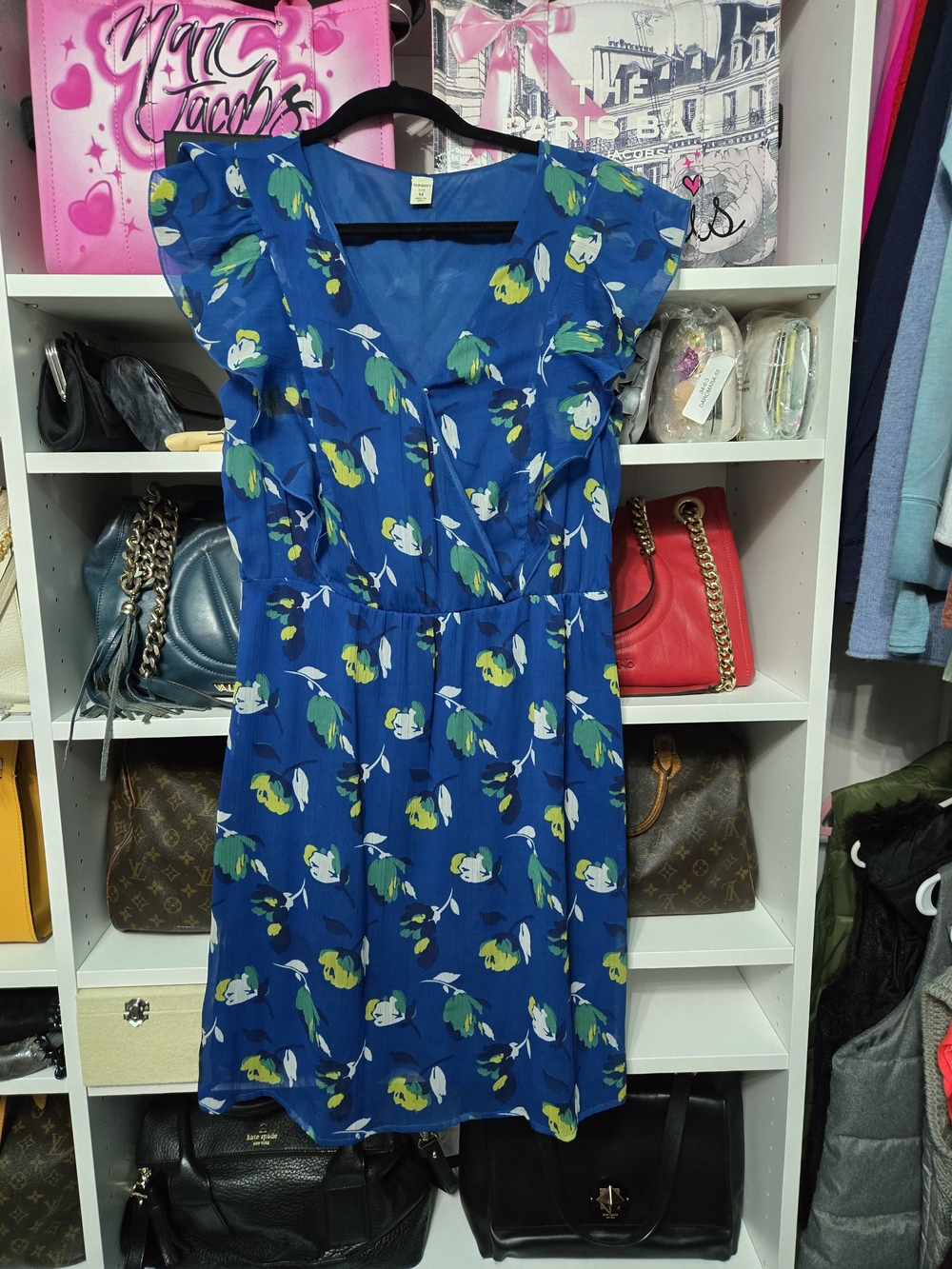 Blue Floral Dress with Flutter Sleeves